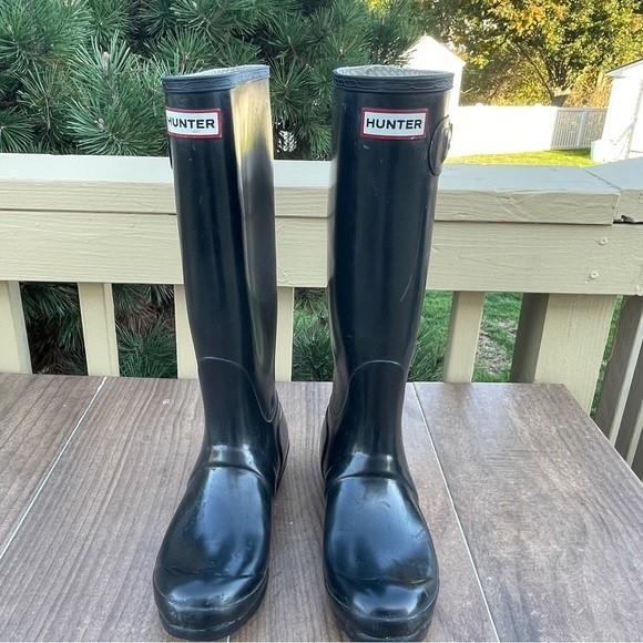 Hunter Tall Black Original Glass waterproof rain boots size M 6 W 7 - Picture 2 of 7
